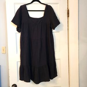 Rails Mini Dress Valentina Short Sleeve Cotton Gauze Black Sz L Square Neck EUC